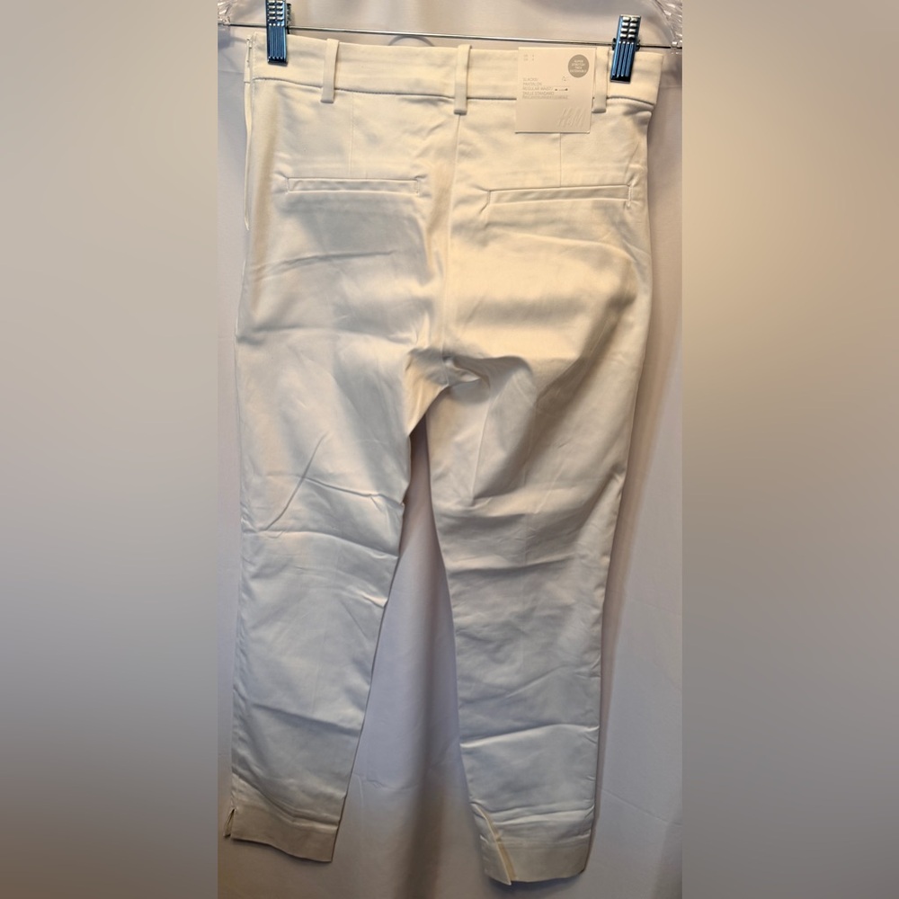 NWT H&M Women’s Size 4 Super Stretch White Pants Split Cuff Side Zip - Picture 5 of 11